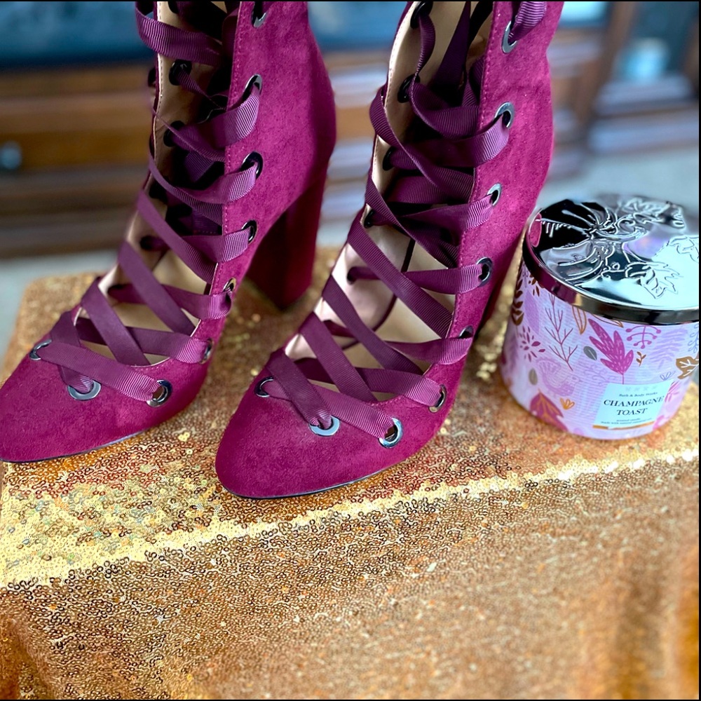Burgundy lace up booties